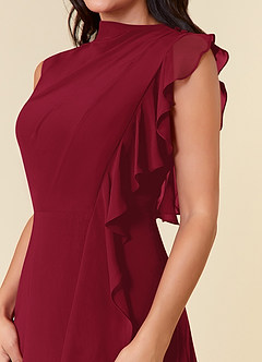 Azazie Narine Mother of the Bride Dresses Burgundy A-Line High Neckline Pleated Chiffon Dress image6