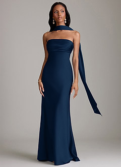 Azazie Saylor Brudtärnklänningar Klä av Sjöjungfru i Stretch Satin Axelbandslös Mörk Marinblå image9