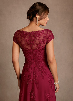 Azazie Jalinda Mother of the Bride Dresses Burgundy A-Line Lace Chiffon Dress image6