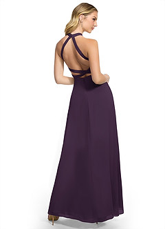 Azazie Clarice Bridesmaid Dresses Plum A-Line Halter Chiffon Dress image4