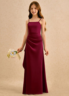 Azazie Cannoli Girls Formal Robe Demoiselle D'honneur Fillette Robe Trapèze en Satin extensible Plissée Bourgogne image3