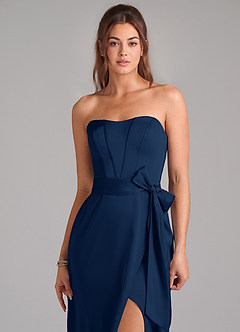 Azazie Jamie Bridesmaid Dresses Dark Navy A-Line Strapless Stretch Satin Convertible Dress image6