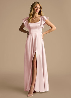 Azazie Bondi Bridesmaid Dresses Blushing Pink A-Line Bow Metallic Satin Dress image4