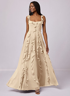 Barbie ♥ Azazie Bridesmaid Dresses Champagne A-Line with Pockets Chiffon Dress image1