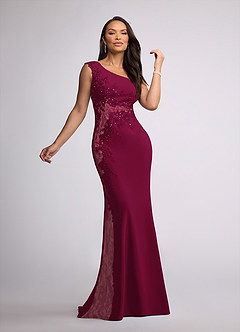 Azazie Juliane Mother of the Bride Dresses Burgundy Mermaid Sequins Lace Dress image1