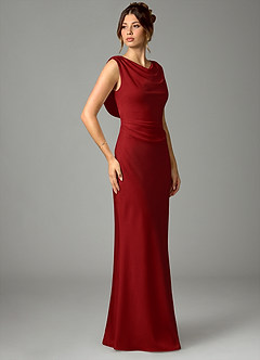 Azazie Kieryn Bridesmaid Dresses Pomegranate Mermaid Pleated Stretch Satin Dress image3