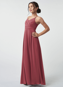 Azazie Avelina Junior Merlot A-Line Pleated Chiffon Dress image4