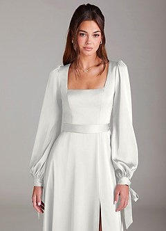 Azazie Leonia Suknie dla druhen Linia A Długi rękaw Satyna elastyczna Do ziemi Sukienka image6