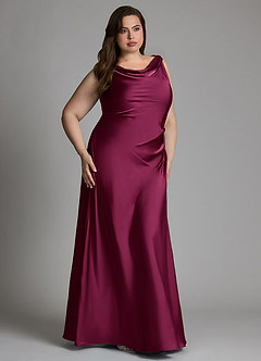 Azazie Nerine Bridesmaid Dresses Red Plum A-Line Pleated Stretch Satin Dress image9