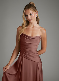 Azazie Gabriela Bridesmaid Dresses Espresso A-Line Corset Stretch Satin Dress image4