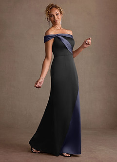 Azazie Constance Mother of the Bride Dresses Black Stormy Mermaid Off the Shoulder Stretch Satin Dress image4