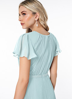 Azazie Kara Bescheidene Brautjungfernkleider A-Linie Plissee Chiffon Bodenlänge Kleid image12