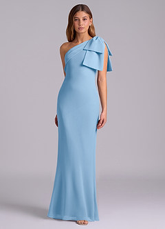 Azazie Yuanna Bridesmaid Dresses Powder Blue Mermaid One Shoulder Chiffon Dress image5