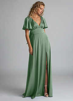 Azazie Kimber Bridesmaid Dresses Matcha A-Line Ruched Stretch Satin Dress image4
