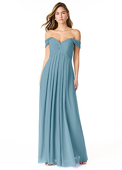 Azazie Kaitlynn Bridesmaid Dresses Moody Blue Empire Ruched Chiffon Convertible Dress image2