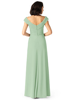 Azazie Evita Robes de demoiselle d'honneur Robe Trapèze en Crêpe Élastique Épaule décolletée Vert Sauge image2