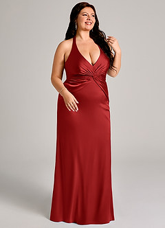 Azazie Valerie Suknie dla druhen Syrena Pofałdowany Satyna elastyczna Do ziemi Sukienka image10