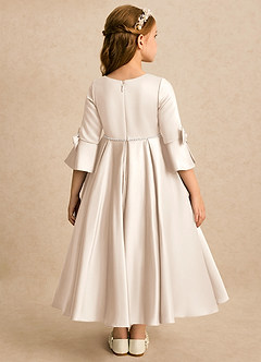 Azazie Eliza vestidos de niña de las flores Vestido Alabastro Blanco de Satin Mate de Línea A con Plisado image2