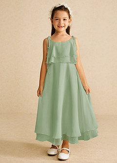 Azazie Temi Flower Girl Dresses Dusty Sage A-Line Spaghetti Strap Chiffon Dress image4