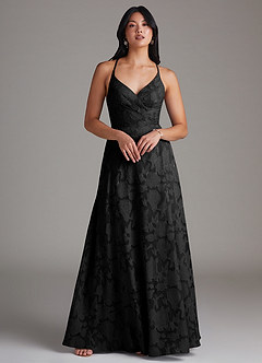 Azazie Davis Bridesmaid Dresses Black A-Line Pleated Floral Burnout Dress image3