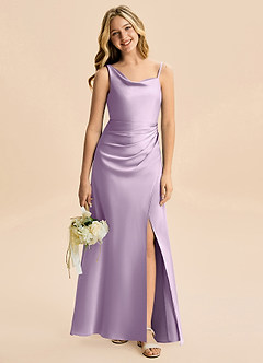 Azazie Abby Junior Robe Trapèze en Satin extensible Plissée Frostiges Flieder image1