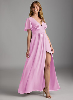 Azazie Zaniah Bridesmaid Dresses Candy Pink A-Line Chiffon Dress image3