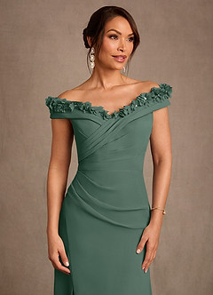 Azazie Jettie Mother of the Bride Dresses Sea Moss Sheath Pleated Chiffon Dress image5