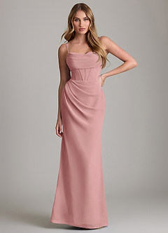 Azazie Mai Bridesmaid Dresses Dusty Rose Sheath Pleated Chiffon Dress image1