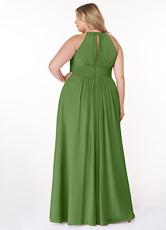 Azazie Bonnie Bridesmaid Dresses Basil A-Line Keyhole Ruched Chiffon Dress image7