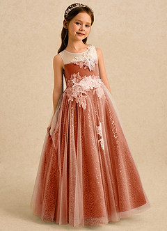 Azazie Addison Robe Demoiselle D'honneur Fillette Robe Princesse en Tulle Sequins Orange Brûlée image3