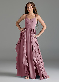 Azazie Peyton Junior Vintage Mauve A-Line V-Neck Cascading Ruffles Chiffon Dress image1