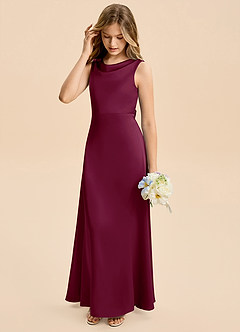 Azazie Kiki Junior Mulberry A-Line Bow Stretch Satin Dress image5