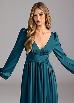 Azazie Norah Bridesmaid Dresses Ink Blue A-Line Stretch Satin Dress image5
