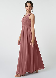 Azazie Kora Junior Desert Rose A-Line Pleated Chiffon Dress image3