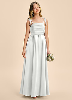 Azazie Jayden Junior Vestido Blanco de Satén Elástico de Corte en A con Plisado image3