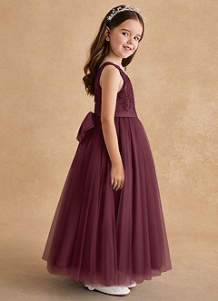 Azazie Cinna Abiti da Ragazza di Fiori Abito A-Line in Tulle Pizzo Cabernet image4