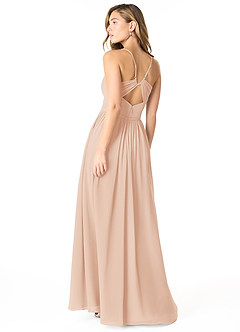 Azazie Cora Vestidos de damas de honor Vestido de Rosa Inglesa de Gasa de Corte en A con Plisado image4
