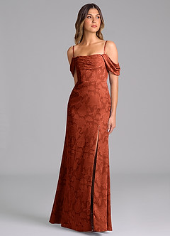 Azazie Saige Bridesmaid Dresses Auburn A-Line Off the Shoulder Floral Burnout Convertible Dress image5