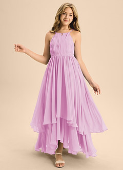 Azazie Elliora Junior Candy Pink A-Line Pleated Chiffon Dress image1