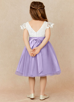 Azazie Vetty Flower Girl Dresses Ivory Lilac A-Line Lace Tulle Dress image2