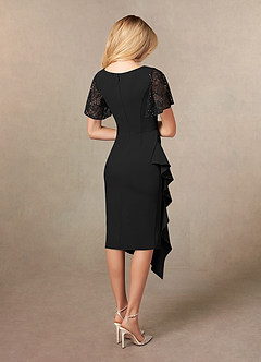 Azazie Eloise Mother of the Bride Dresses Black Sheath Pleated Stretch Crepe Dress image2