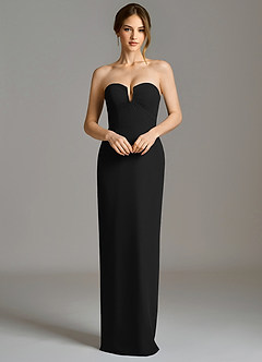 Azazie Darcie At-home Try On Dresses Black Sheath Strapless Chiffon Convertible Dress image1