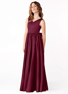 Azazie Hathaway Junior Vestido Amora de Cetim elástico de Linha A com Arco image4