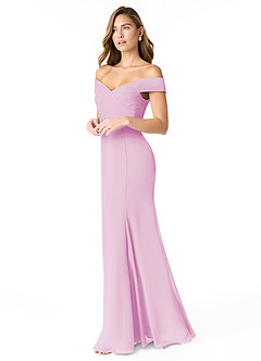 Azazie Lecia Bridesmaid Dresses Candy Pink Empire Off-The-Shoulder Pleated Chiffon Convertible Dress image3