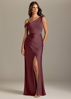 Azazie Madelyn Brautjungfernkleider Wandelbar Meerjungfrau-Linie Schulterfrei Stretch-Satin Kleid Sangria image8