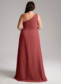Azazie Brooke Robes de demoiselle d'honneur Robe Trapèze en Mousseline de soie Asymétrique Terracotta image9