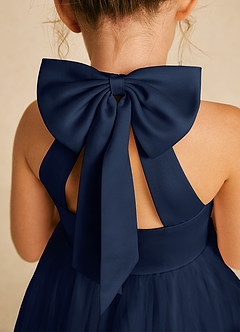 Azazie Dora Flower Girl Dresses Dark Navy A-Line Bow Tulle Dress image5