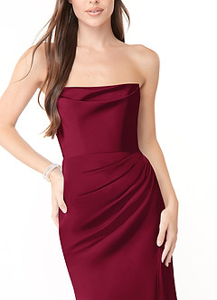 Azazie Leonis Brautjungfernkleider Wandelbar Meerjungfrau-Linie Plissee Stretch-Satin Kleid Burgunderrot image8