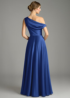 Azazie Xanthe Bridesmaid Dresses Royal Blue A-Line Off the Shoulder Stretch Satin Dress image2