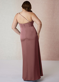 Azazie Mika Bridesmaid Dresses Vintage Mauve Sheath One Shoulder Stretch Satin Dress image9